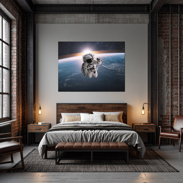 Leinwandbild Astronaut im Weltall fuer Schlafzimmer dunkelanthrazit Querformat