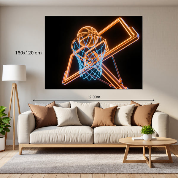 Leinwandbild Basketball im Neonlicht160x120 cm Querformat