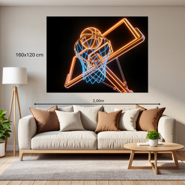 Leinwandbild Basketball im Neonlicht160x120 cm Querformat