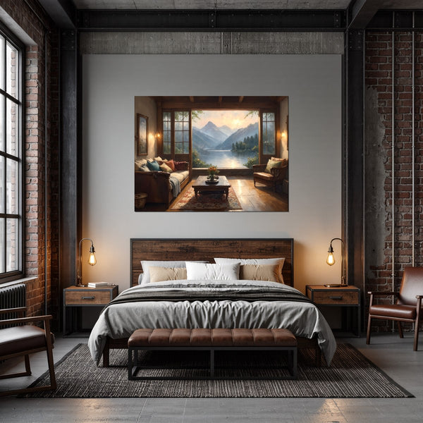 Leinwandbild Bergblick im Wohnzimmer fuer Schlafzimmer dunkelanthrazit Querformat