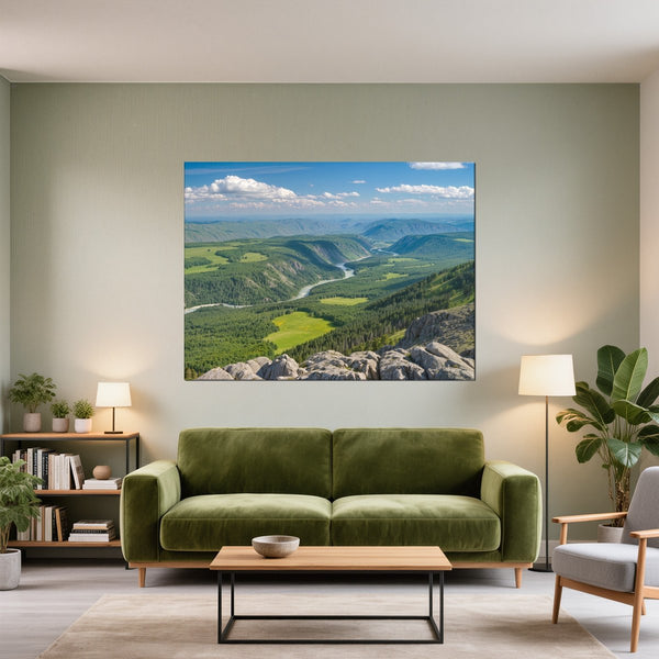 Leinwandbild Berglandschaft im Sommer fuer Wohnzimmer gruen Querformat