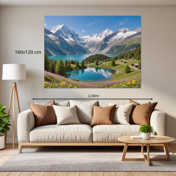 Leinwandbild Berglandschaft mit See160x120 cm Querformat