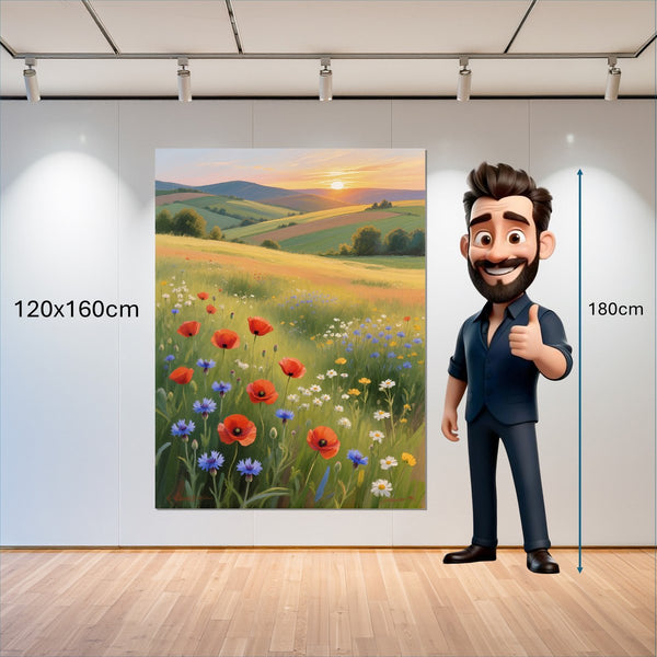 Leinwandbild Blühende Wiesen im Sonnenuntergang 120x160 cm Hochformat