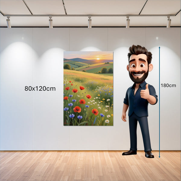 Leinwandbild Blühende Wiesen im Sonnenuntergang 80x120 cm Hochformat