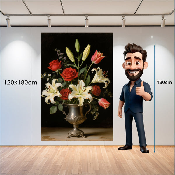 Leinwandbild Blütenzauber im Silberbecher 120x180 cm Hochformat