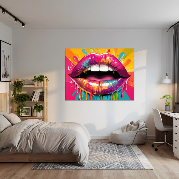 Leinwandbild Bunte Lippen B-00014 fuer Jugendzimmer grauoderbeige Querformat