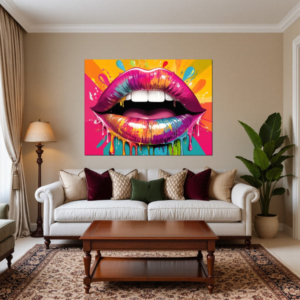 Leinwandbild Bunte Lippen B-00014 fuer Wohnzimmer warmeFarben Querformat