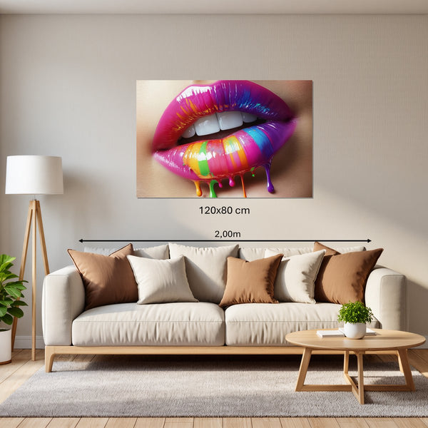 Leinwandbild Bunte Lippenkunst120x80 cm Querformat