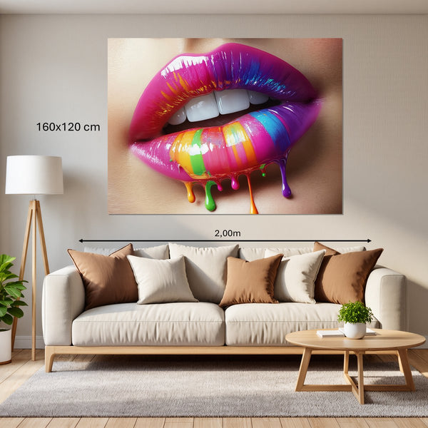 Leinwandbild Bunte Lippenkunst160x120 cm Querformat