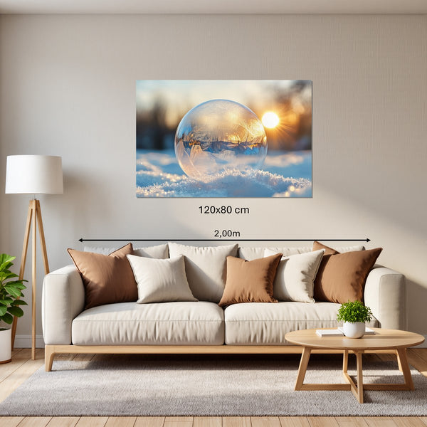 Leinwandbild Eisige Seifenblase im Sonnenlicht120x80 cm Querformat