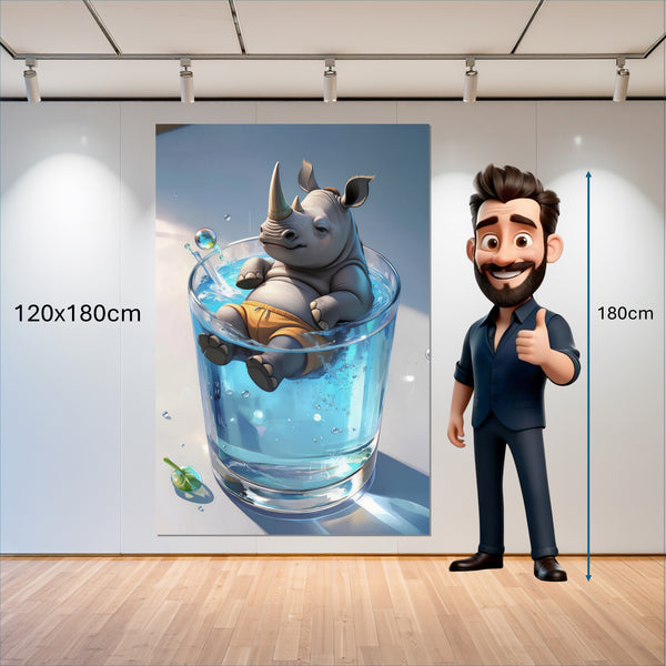 Leinwandbild Entspanntes Nashorn im Glas 120x180 cm Hochformat
