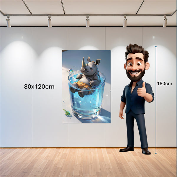 Leinwandbild Entspanntes Nashorn im Glas 80x120 cm Hochformat