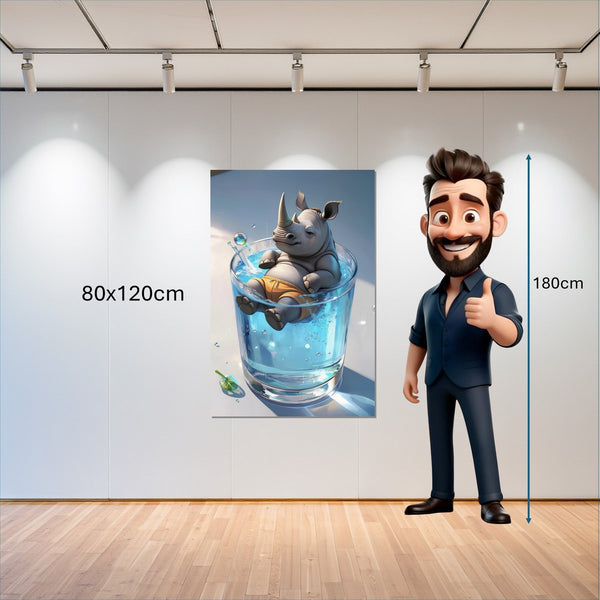 Leinwandbild Entspanntes Nashorn im Glas 80x120 cm Hochformat