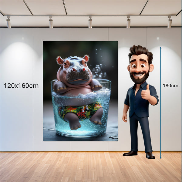 Leinwandbild Entspanntes Nilpferd im Glas 120x160 cm Hochformat