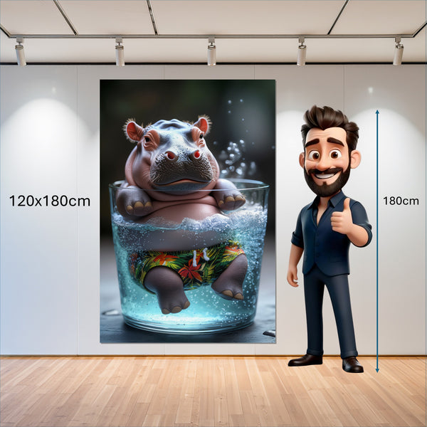 Leinwandbild Entspanntes Nilpferd im Glas 120x180 cm Hochformat