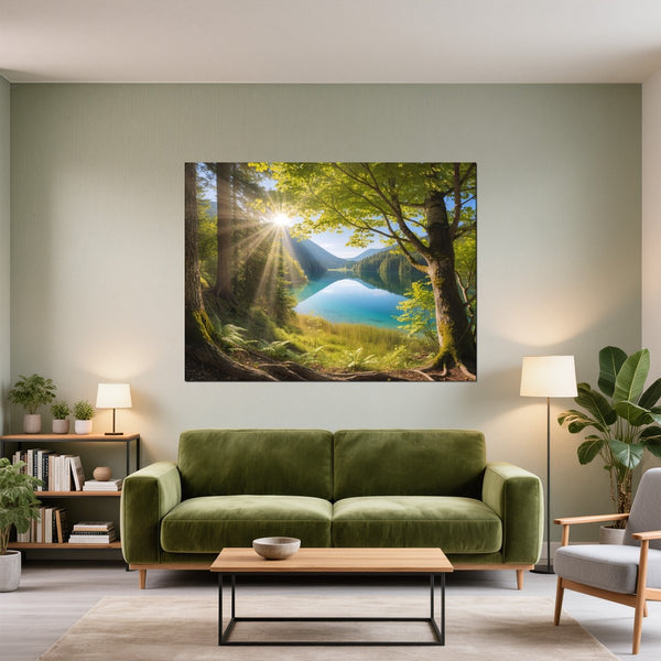 Leinwandbild Friedliche Naturansicht fuer Wohnzimmer gruen Querformat