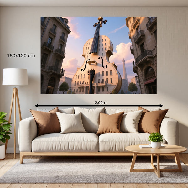 Leinwandbild Gigantische Violine in der Stadt 180x120 cm Querformat
