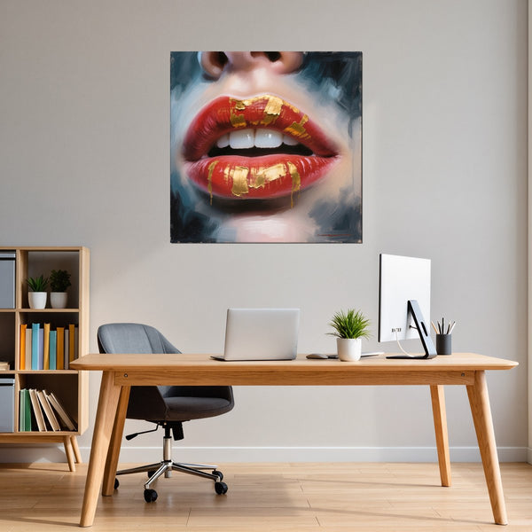 Leinwandbild Goldene Lippenpracht B-00013 fuer Buero und Arbeitszimmer dunkelanthrazit Quadrat