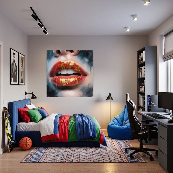 Leinwandbild Goldene Lippenpracht B-00013 fuer Jugendzimmer dunkelanthrazit Quadrat