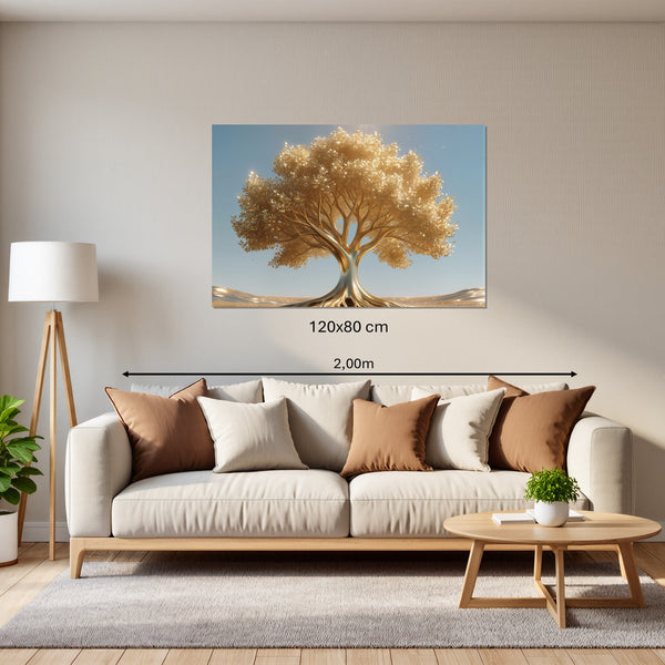 Leinwandbild Goldener Baum unter blauem Himmel120x80 cm Querformat