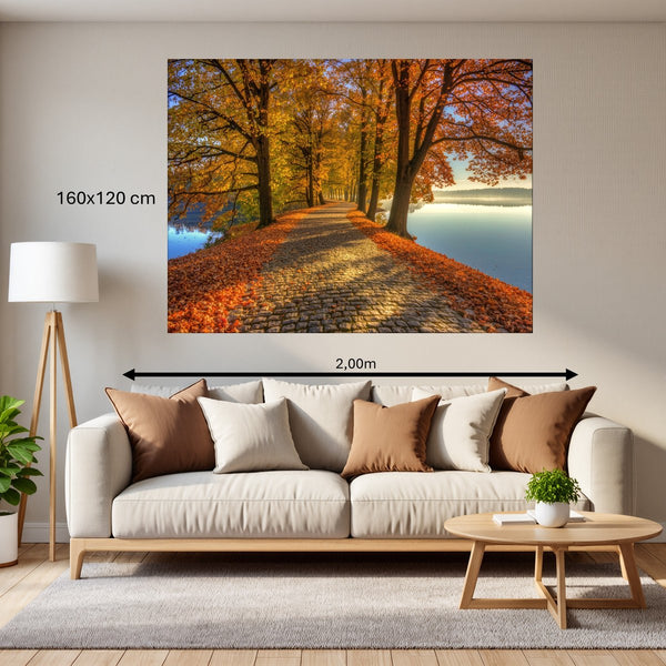 Leinwandbild Herbstliche Landschaft am Wasser 160x120 cm Querformat
