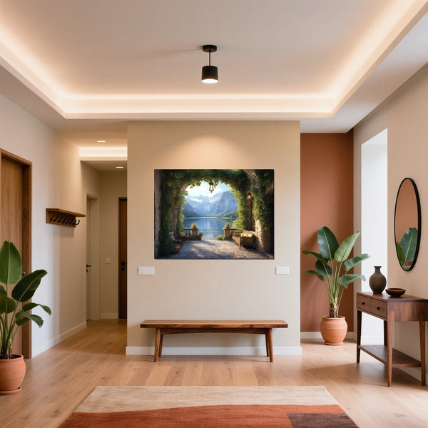 Leinwandbild Idyllische Berglandschaft fuer Flur und Eingang warmeFarben Querformat