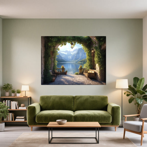 Leinwandbild Idyllische Berglandschaft fuer Wohnzimmer gruen Querformat