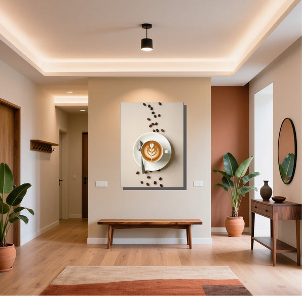Leinwandbild Kaffeegenuss in Perfektion fuer Flur und Eingang warmeFarben Hochformat