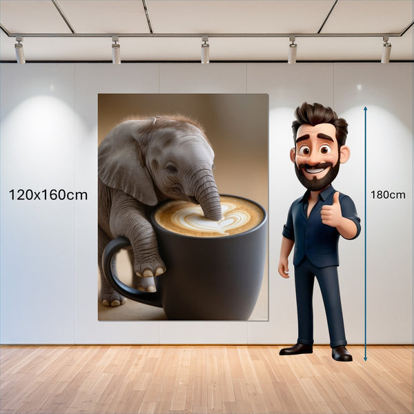 Leinwandbild Kaffeegenuss mit Elefant B-00016 120x160 cm Hochformat