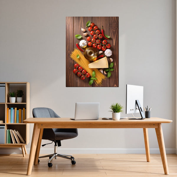 Leinwandbild Kulinarische Harmonie fuer Buero und Arbeitszimmer warmeFarben Hochformat