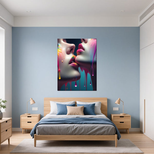Leinwandbild Kunst der Berührung fuer Schlafzimmer blau Hochformat