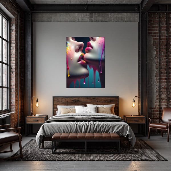 Leinwandbild Kunst der Berührung fuer Schlafzimmer dunkelanthrazit Hochformat