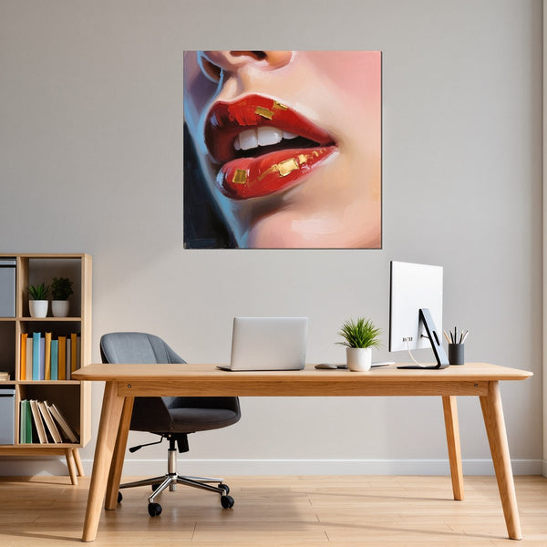 Leinwandbild Kunstvolle Lippen fuer Buero und Arbeitszimmer warmeFarben Quadrat