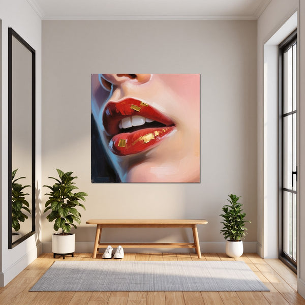 Leinwandbild Kunstvolle Lippen fuer Flur und Eingang dunkelanthrazit Quadrat