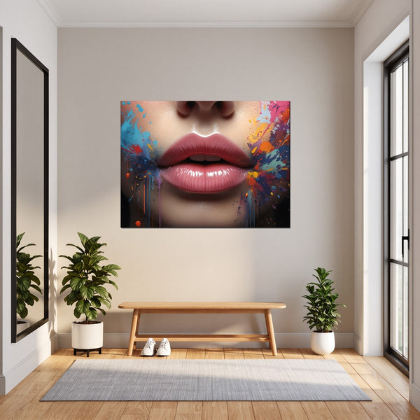 Leinwandbild Lebendige Lippen B-00018 fuer Flur und Eingang grauoderbeige Querformat