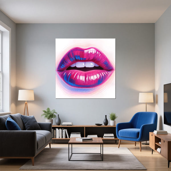 Leinwandbild Lebendige Lippen fuer Wohnzimmer blau Quadrat