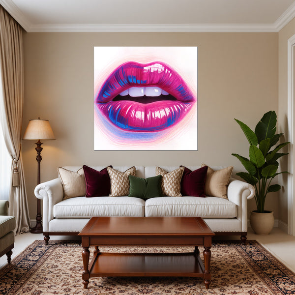Leinwandbild Lebendige Lippen fuer Wohnzimmer warmeFarben Quadrat