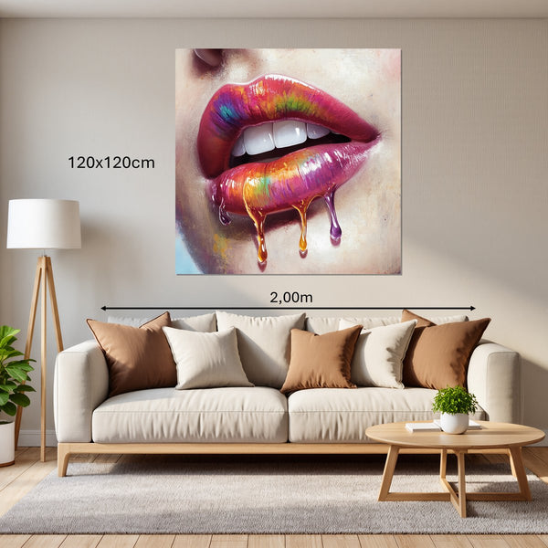Leinwandbild Lebendige Lippen mit Farbträumen120x120 cm Quadrat