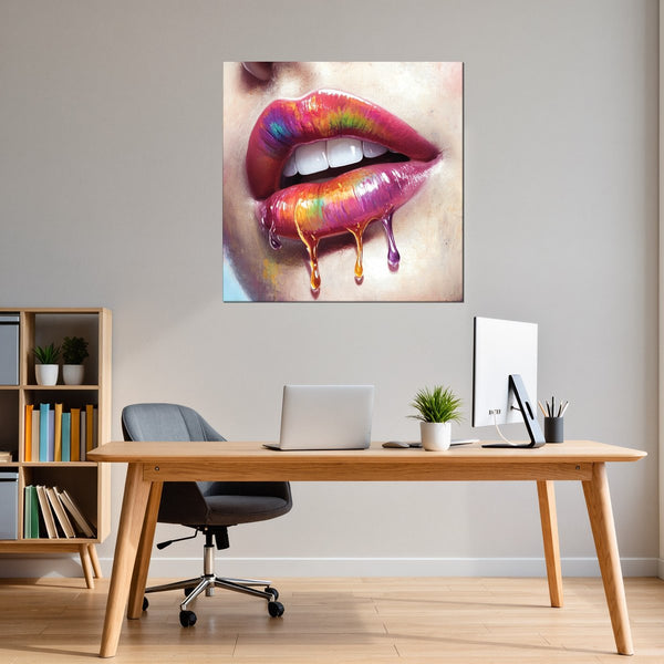 Leinwandbild Lebendige Lippen mit Farbträumen fuer Buero und Arbeitszimmer warmeFarben Quadrat