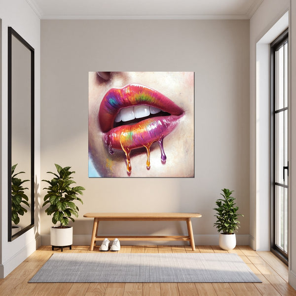 Leinwandbild Lebendige Lippen mit Farbträumen fuer Flur und Eingang dunkelanthrazit Quadrat