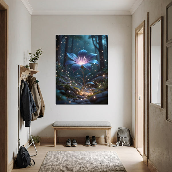 Leinwandbild Leuchtende Blüte im Wald fuer Flur und Eingang dunkelanthrazit Hochformat