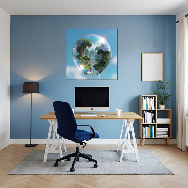 Leinwandbild Magische Natur in einer Seifenblase fuer Buero und Arbeitszimmer blau Quadrat
