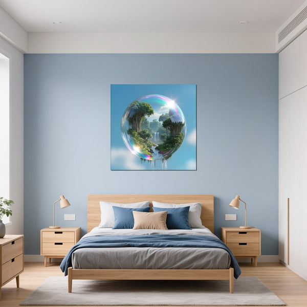 Leinwandbild Magische Natur in einer Seifenblase fuer Schlafzimmer blau Quadrat