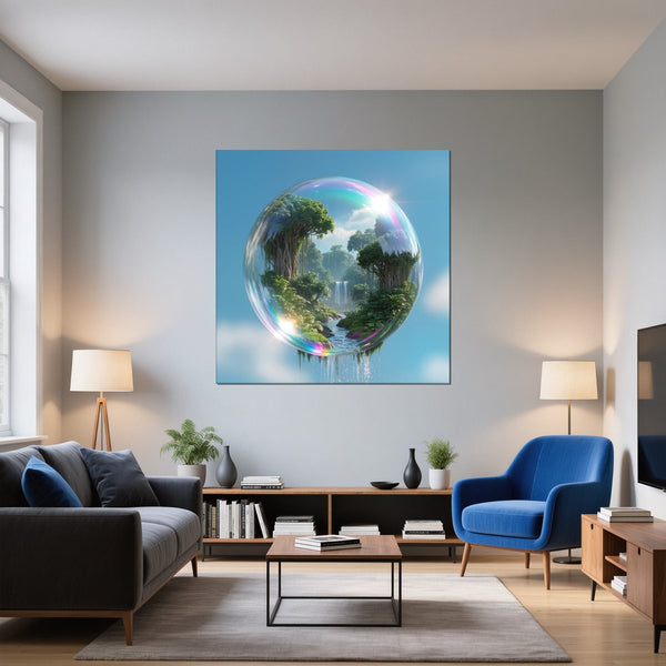 Leinwandbild Magische Natur in einer Seifenblase fuer Wohnzimmer blau Quadrat