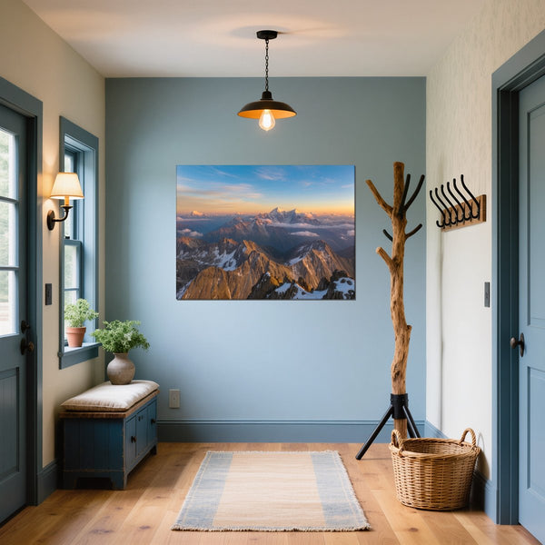 Leinwandbild Majestätische Berglandschaft fuer Flur und Eingang blau Querformat