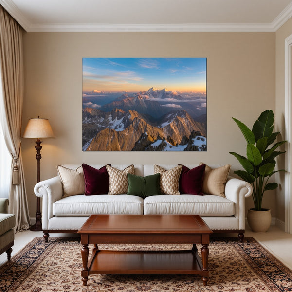 Leinwandbild Majestätische Berglandschaft fuer Wohnzimmer warmeFarben Querformat