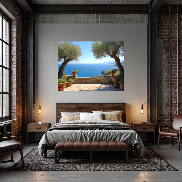Leinwandbild Mediterrane Aussicht fuer Schlafzimmer dunkelanthrazit Querformat