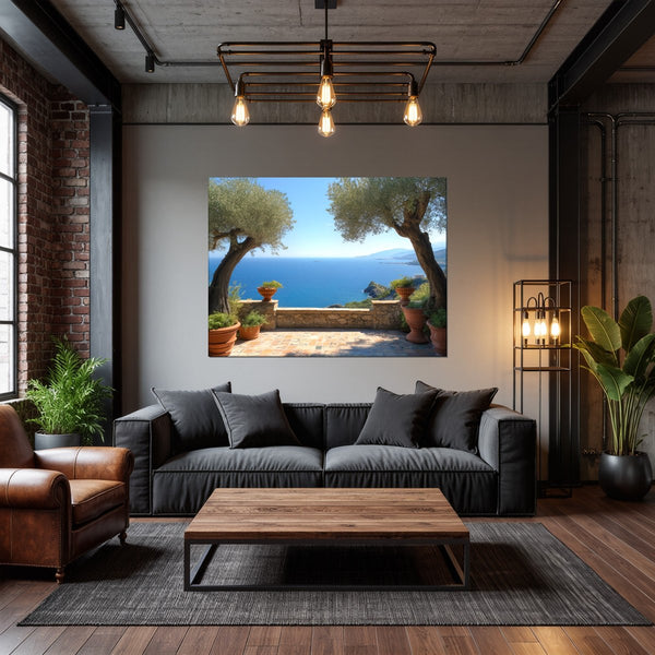 Leinwandbild Mediterrane Aussicht fuer Wohnzimmer dunkelanthrazit Querformat