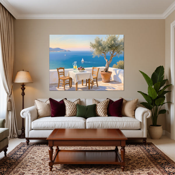 Leinwandbild Mediterrane Traumlandschaft fuer Wohnzimmer warmeFarben Querformat