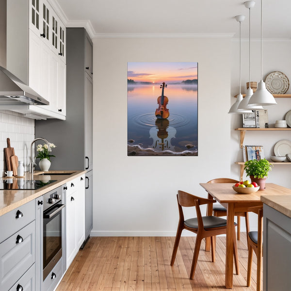 Leinwandbild Melodien des Sonnenaufgangs fuer Kueche und Esszimmer grauoderbeige Hochformat